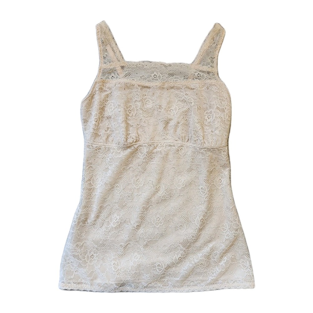Be Chic Cami Tank Top‎ Lace Overlay Floral Beige Layering Tank Size M Slimming